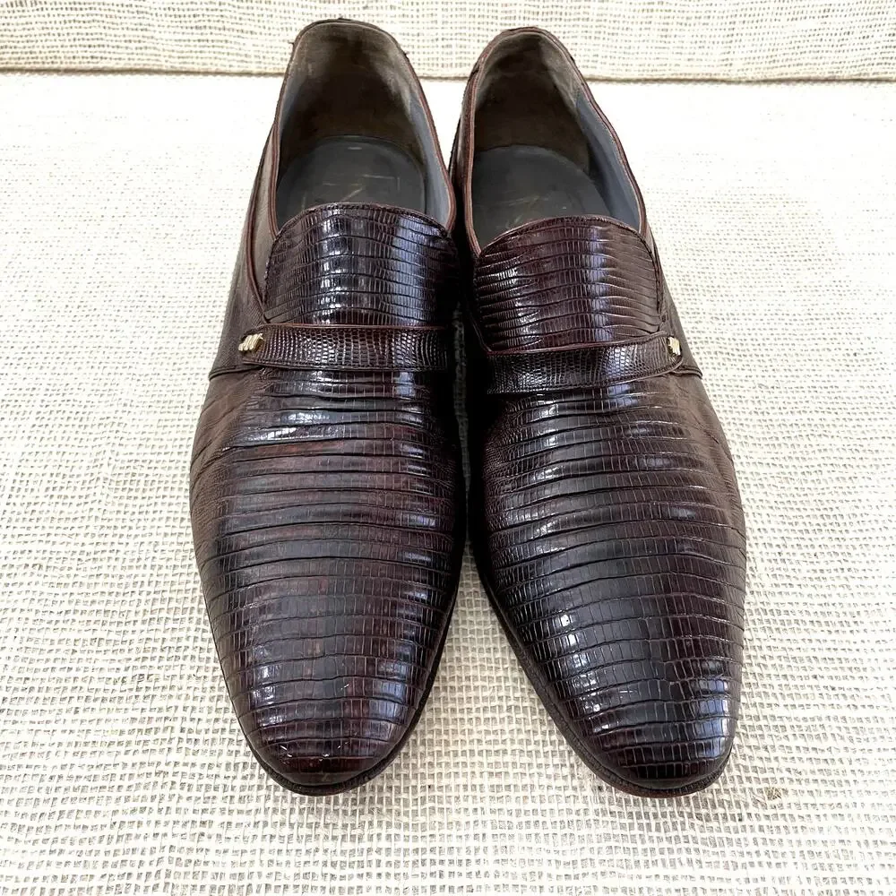 John Weitz Genuine Lizard Dress Loafers, Slip on, Pointed toe, Men's 9‎